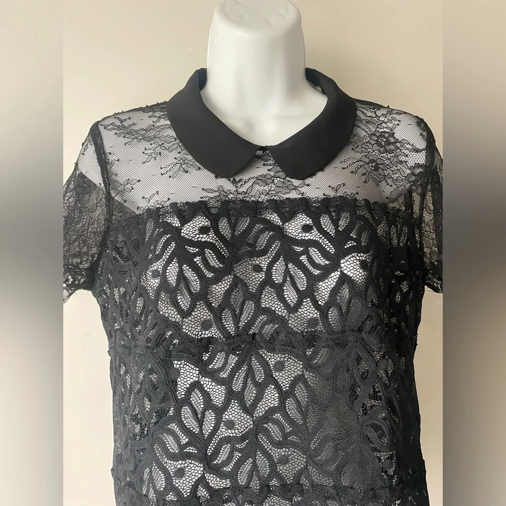 Sandro black lace Peter Pan collar Rosen blouse size 3 - Picture 7 of 7